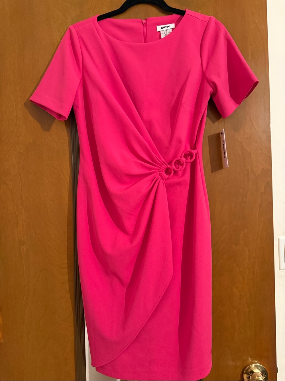 Super Cute DKNY Hot Pink Draped Dress with Ring Detail